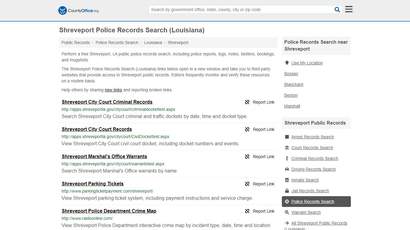 Shreveport Police Records Search (Louisiana) - County Office