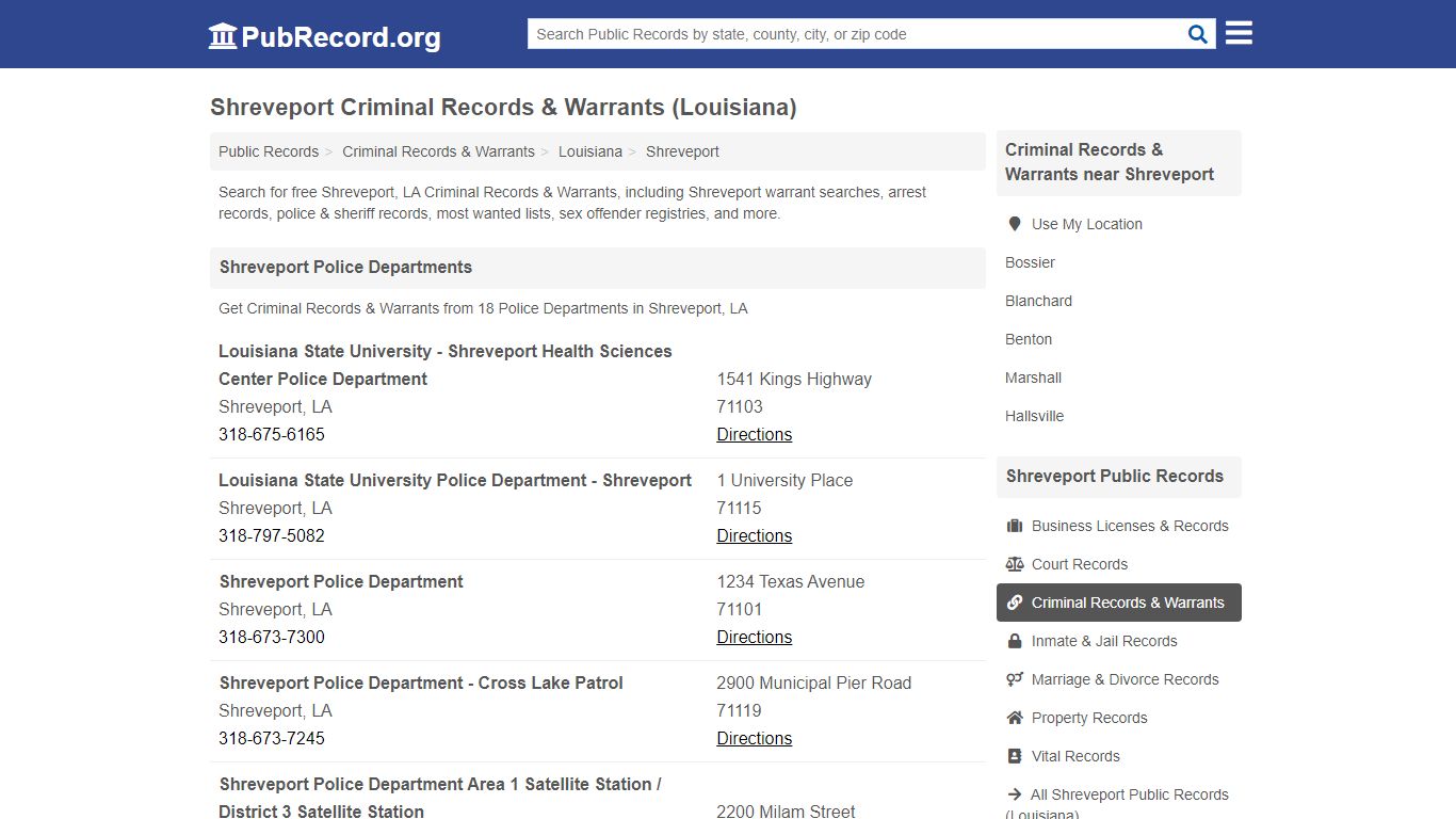 Shreveport Criminal Records & Warrants (Louisiana)