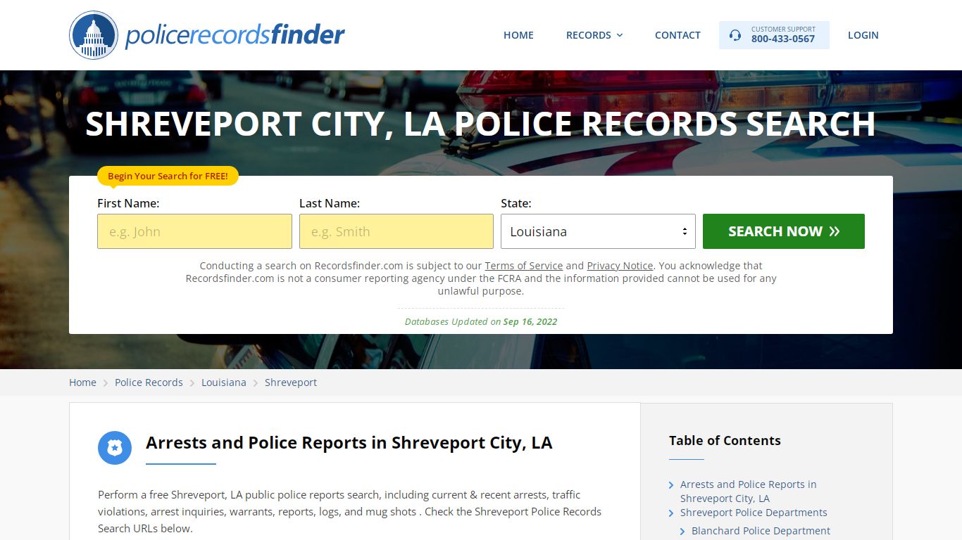 SHREVEPORT CITY, LA POLICE RECORDS SEARCH - RecordsFinder