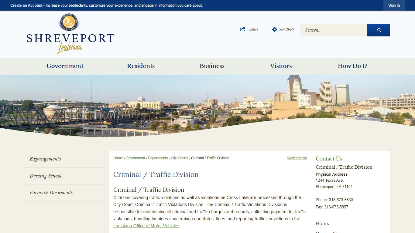 Criminal / Traffic Division | Shreveport, LA - Official Website